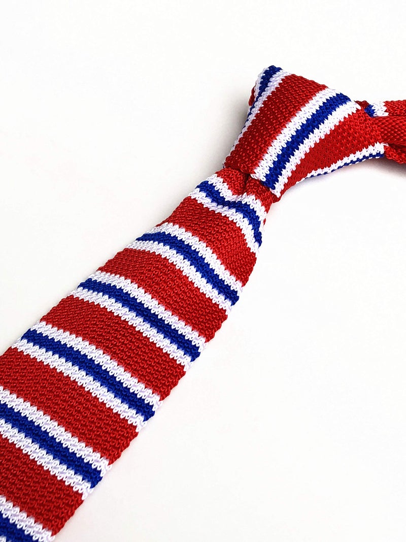 Secdtie Men's Kids Junior Red Blue White Knitting Ties Designer Patterned Business Novelty Best Necktie for Independence Day - Image 3